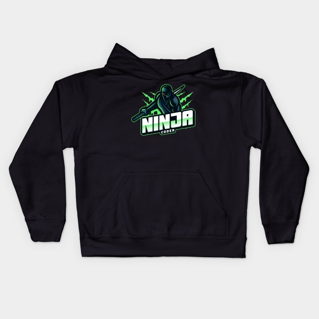 Ninja Coder Green Kids Hoodie by Cyber Club Tees